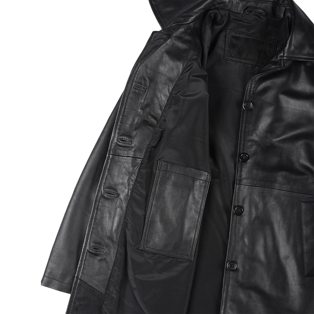 Santiago Women's Black Leather 3 4 Length Car Coat