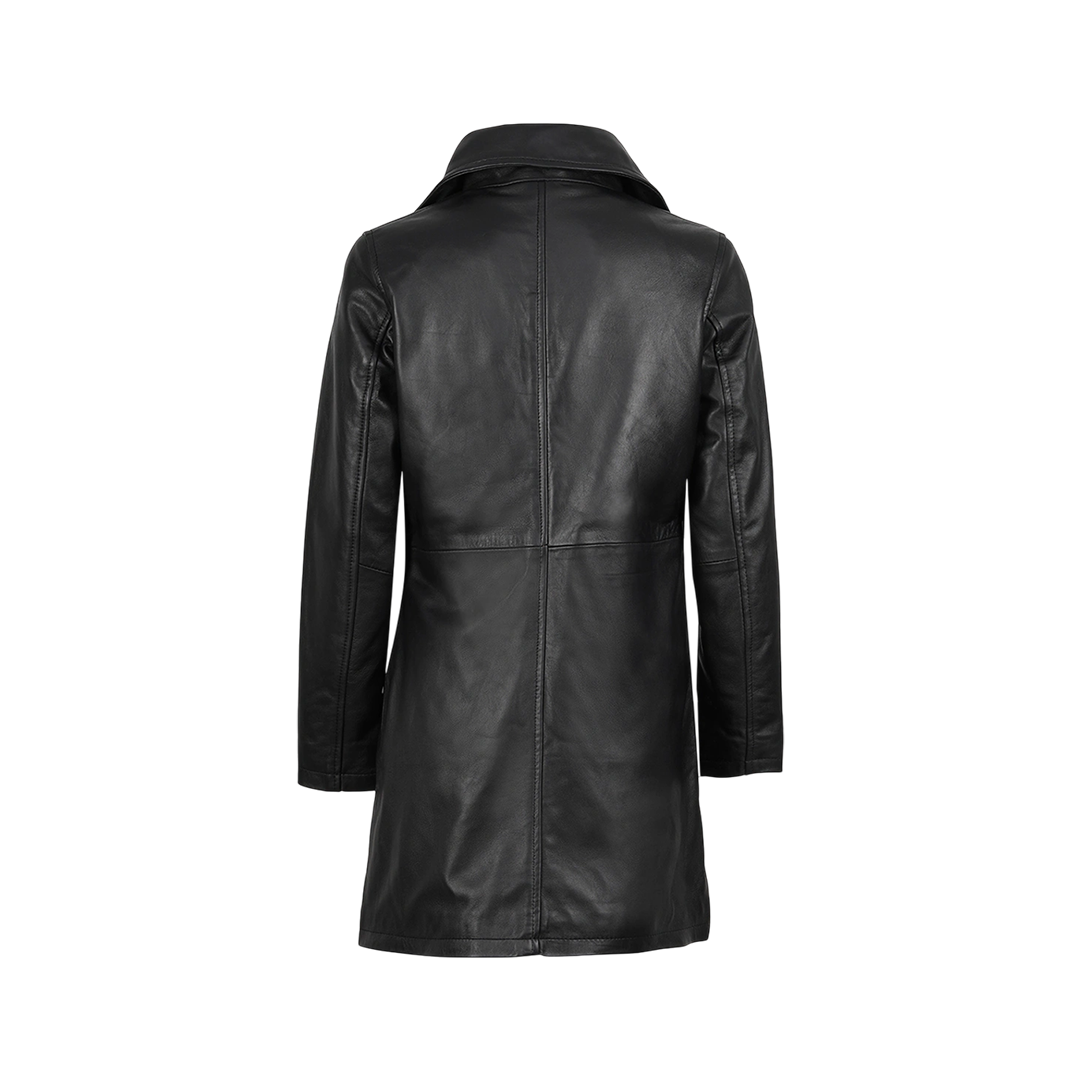 Santiago Women's Black Leather 3 4 Length Car Coat