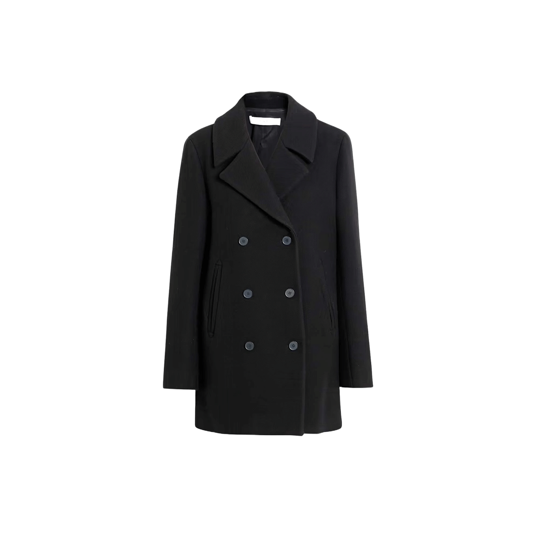 Shalon Double Breasted Women's Black Wool Coat