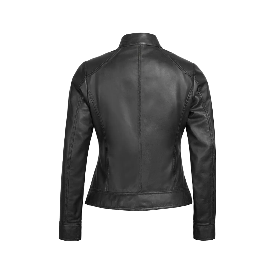 Shelia Womens Black Cafe Racer Real Leather Jacket