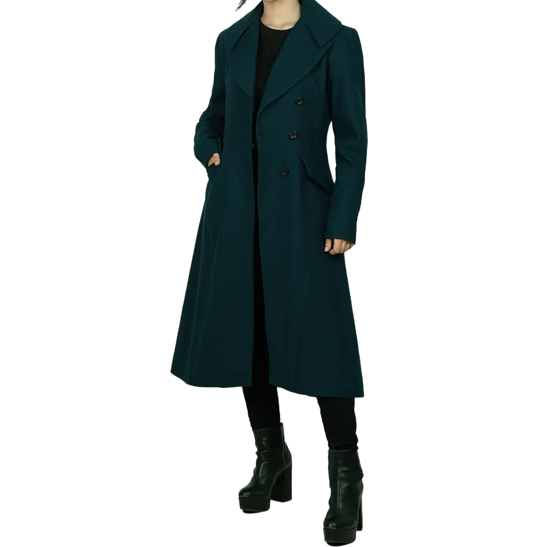 Stacy Women's Elegant Green Long Wool Coat