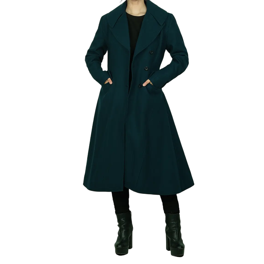 Stacy Women's Elegant Green Long Wool Coat
