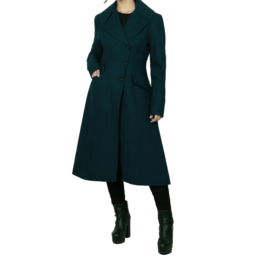 Stacy Women's Elegant Green Long Wool Coat