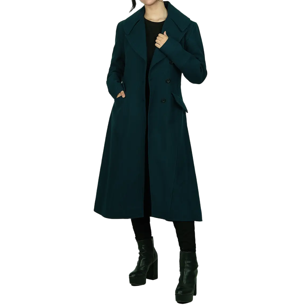Stacy Women's Elegant Green Long Wool Coat