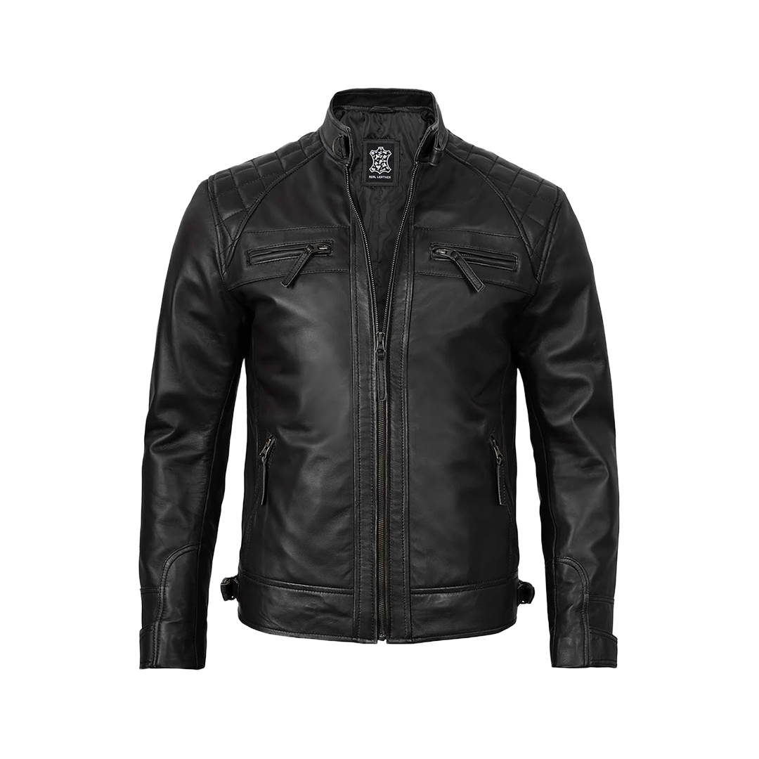 Tall Diamond Men's Black Cafe Racer Biker Jacket