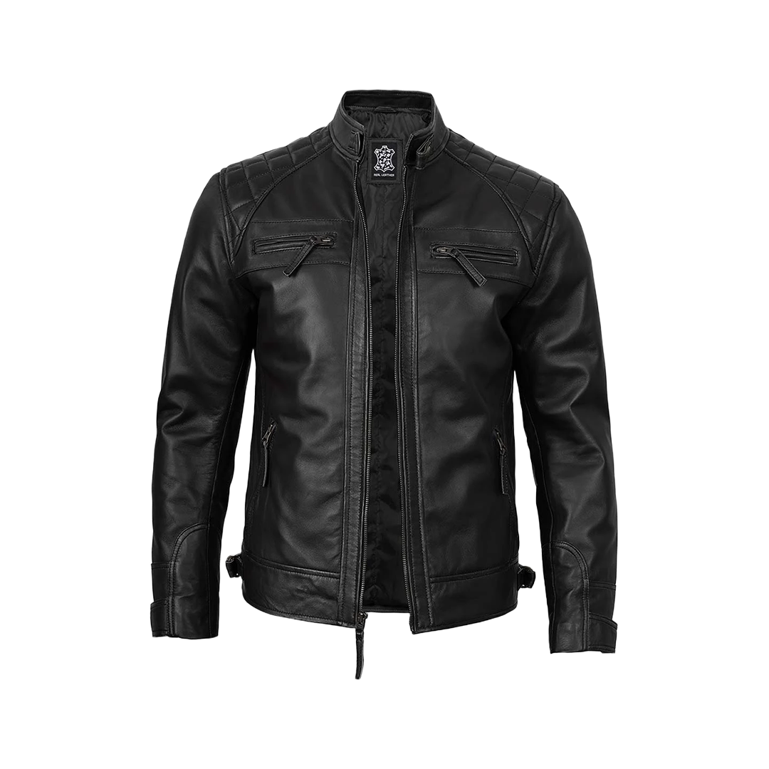 Tall Diamond Men's Black Cafe Racer Biker Jacket