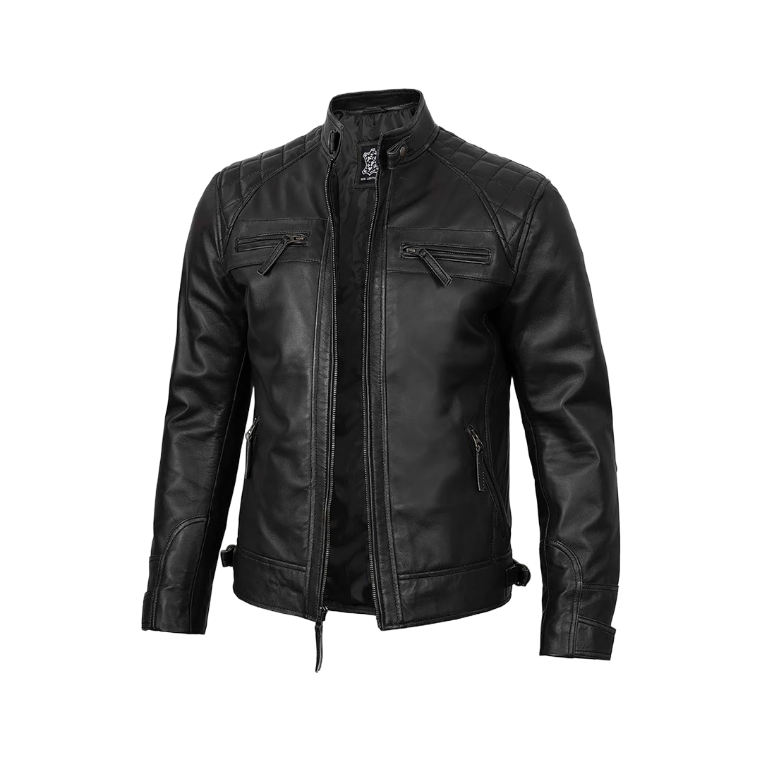Tall Diamond Men's Black Cafe Racer Biker Jacket