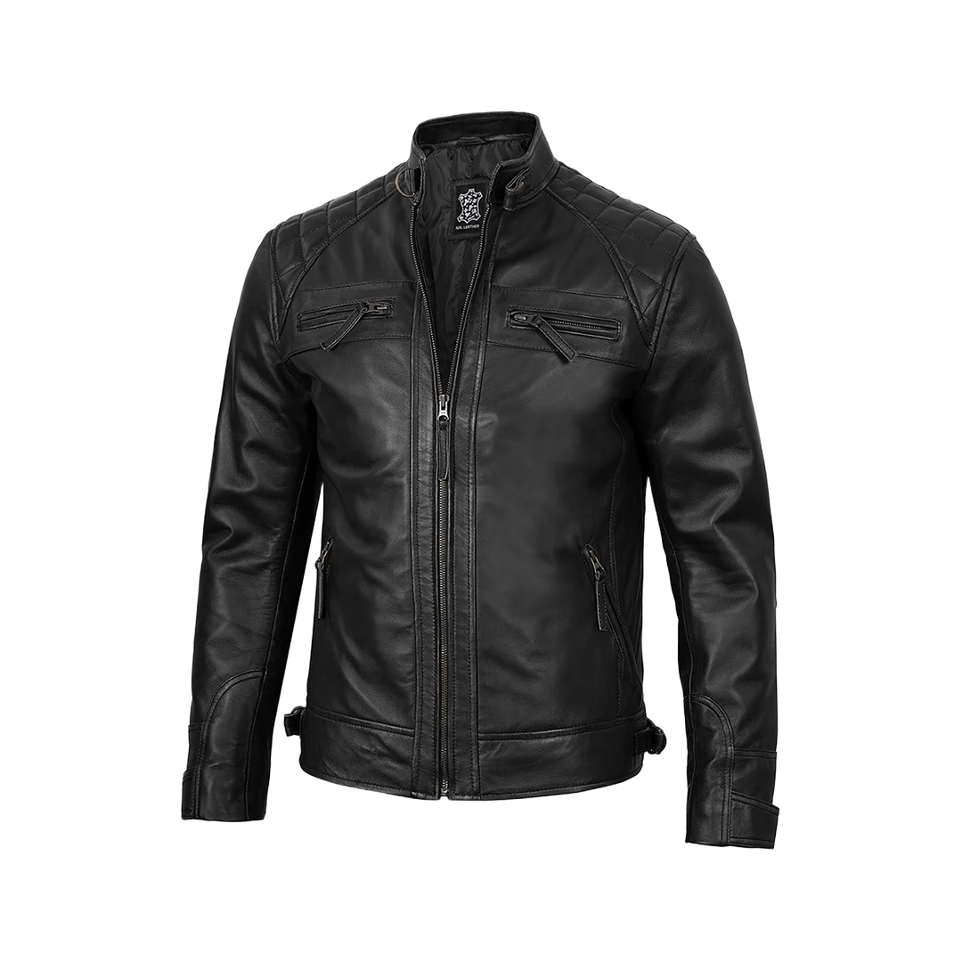 Tall Diamond Men's Black Cafe Racer Biker Jacket