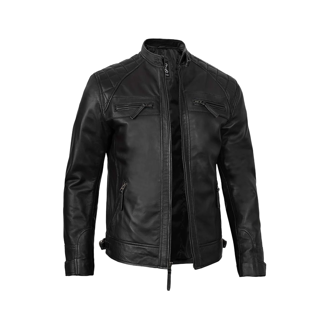 Tall Diamond Men's Black Cafe Racer Biker Jacket