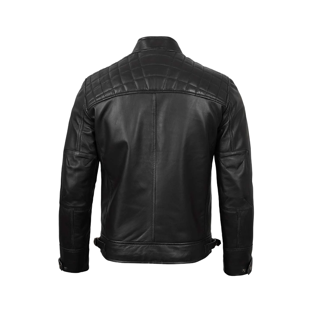 Tall Diamond Men's Black Cafe Racer Biker Jacket