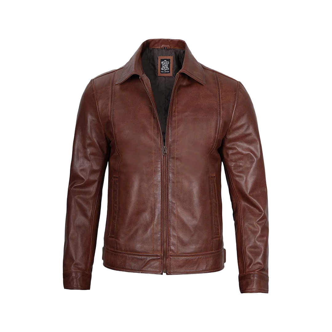 Tall Men Harrington Brown Leather Jacket
