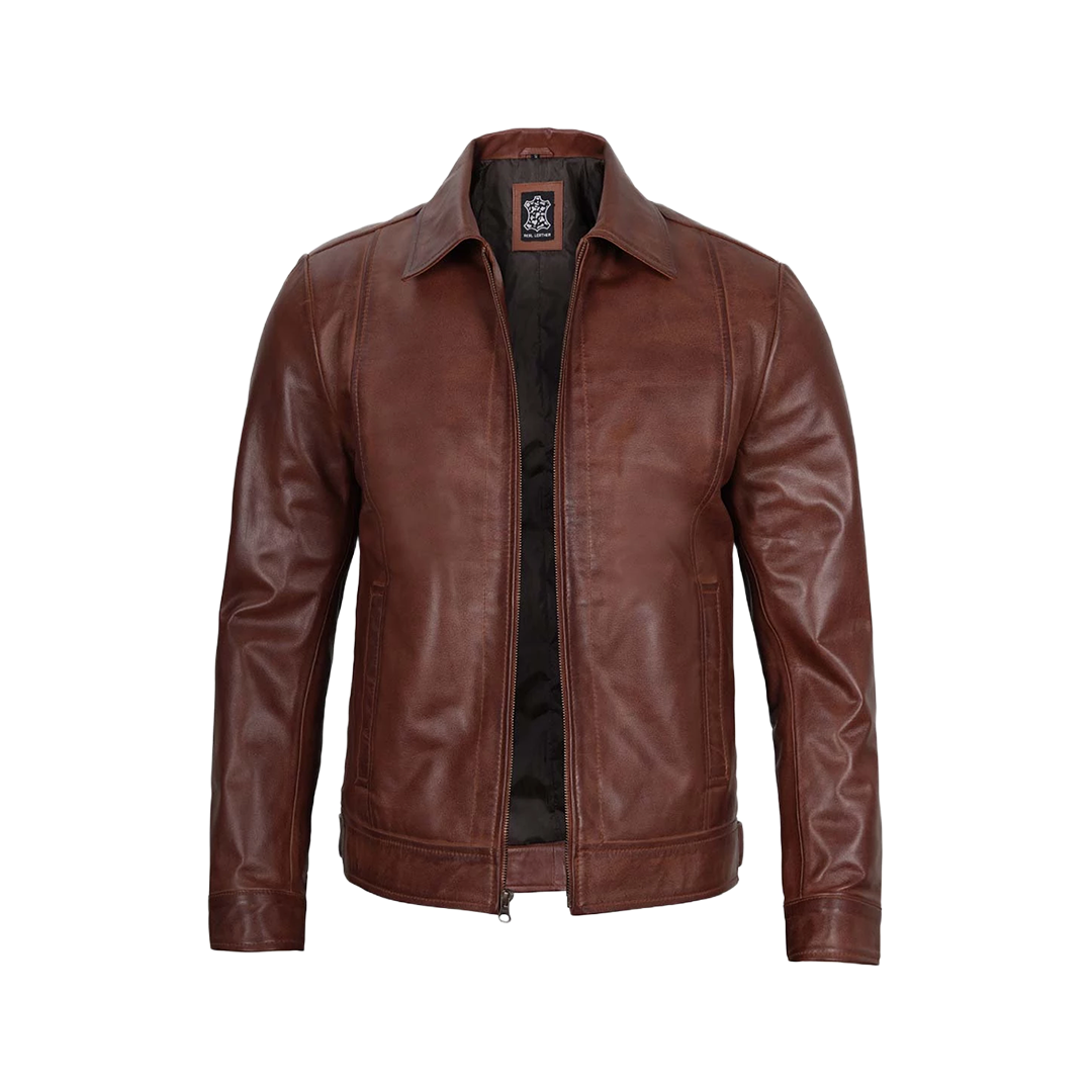 Tall Men Harrington Brown Leather Jacket