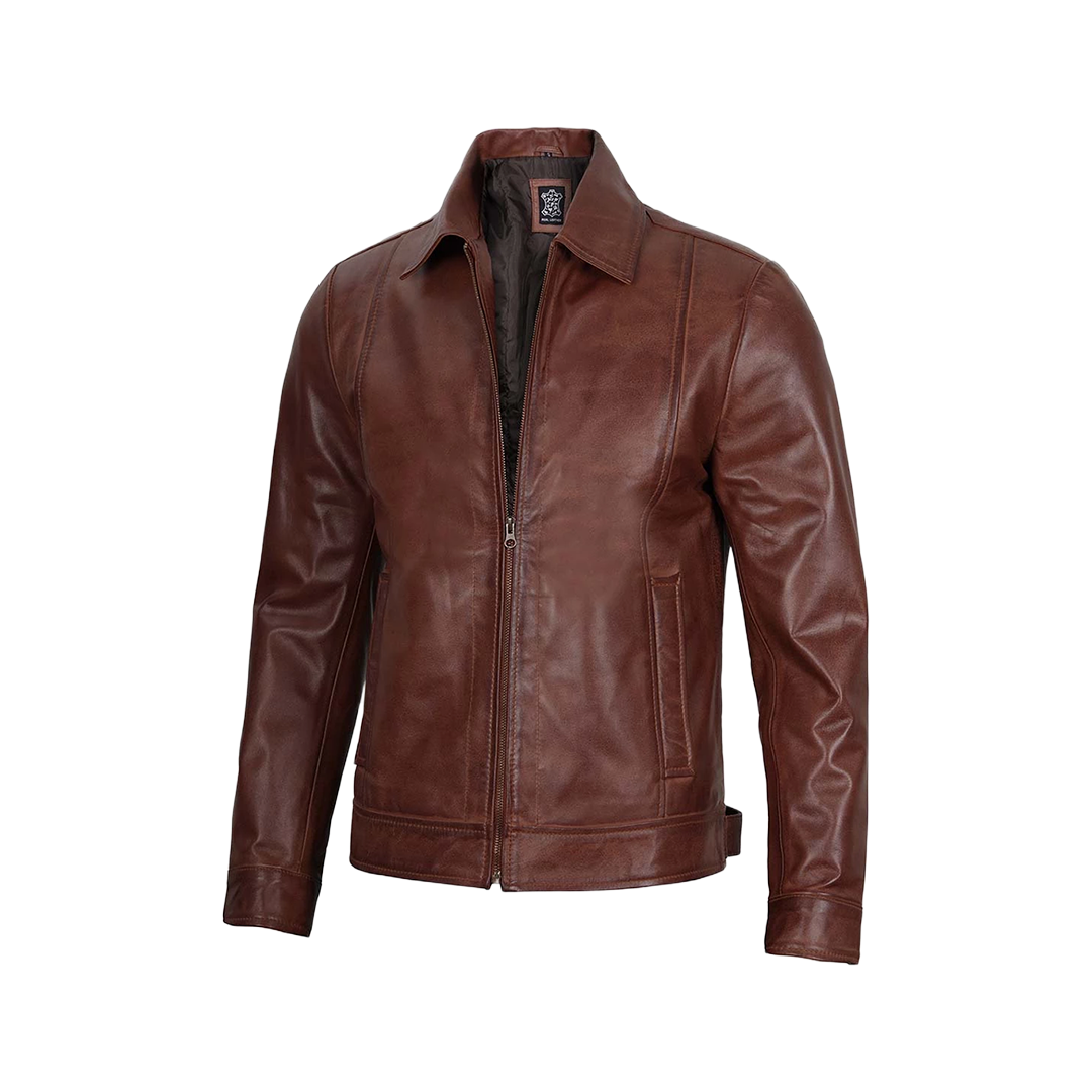 Tall Men Harrington Brown Leather Jacket