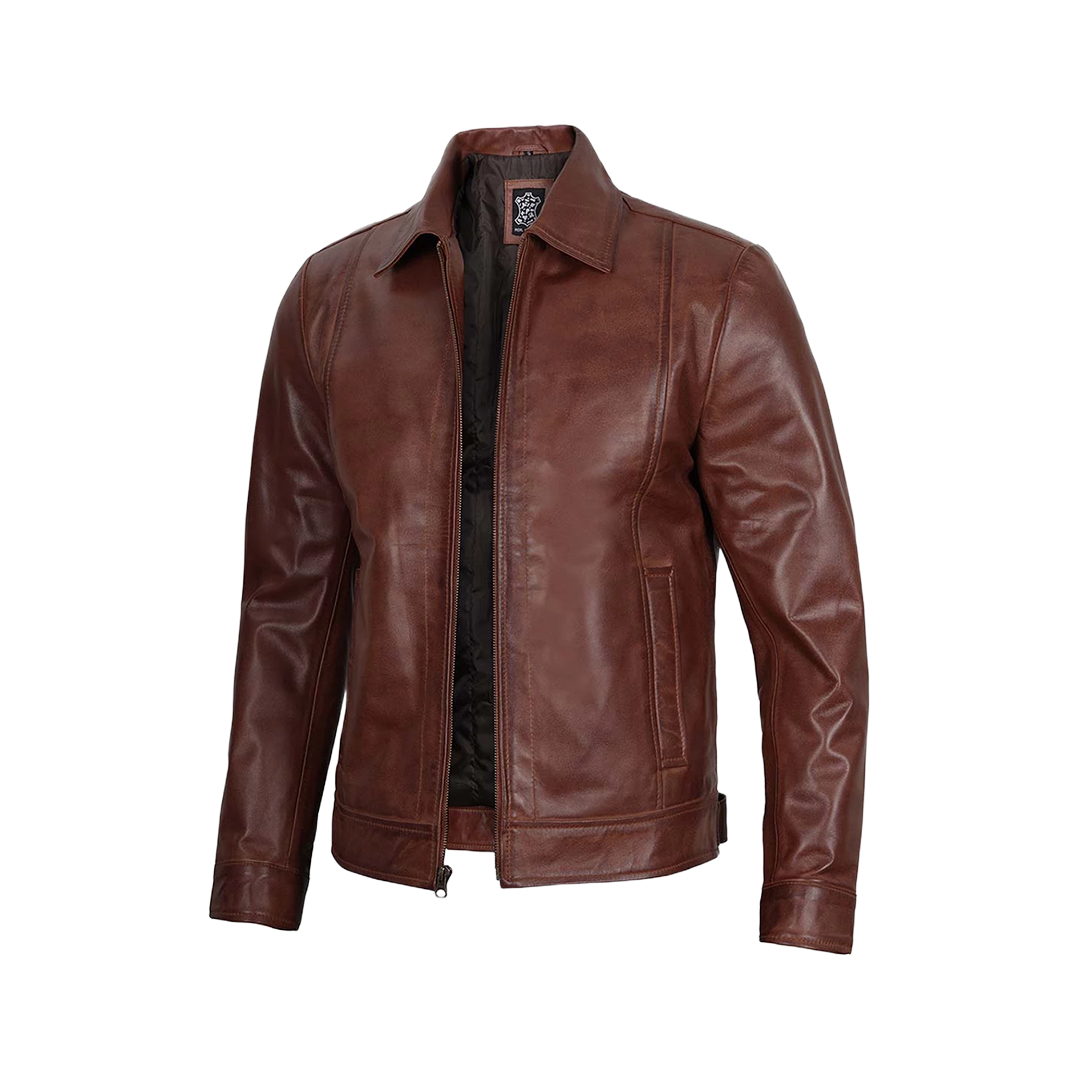 Tall Men Harrington Brown Leather Jacket