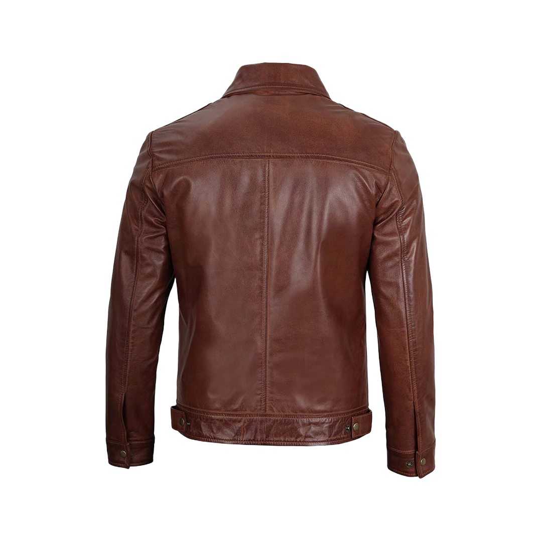 Tall Men Harrington Brown Leather Jacket