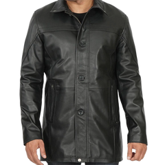 Tall Men's Black Real Leather Car Coat