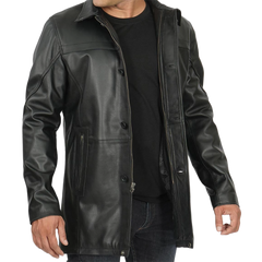 Tall Men's Black Real Leather Car Coat