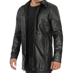 Tall Men's Black Real Leather Car Coat