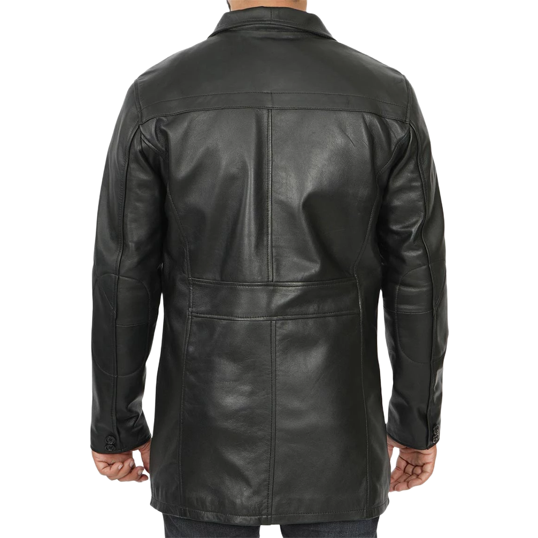 Tall Men's Black Real Leather Car Coat
