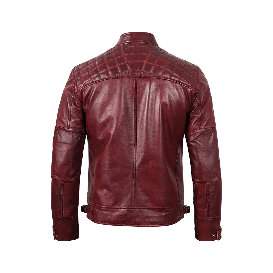 Tall Men's Real Leather Burgundy Biker Jacket