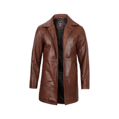 Tan Men's Distressed 3/4 Length Leather Car Coat