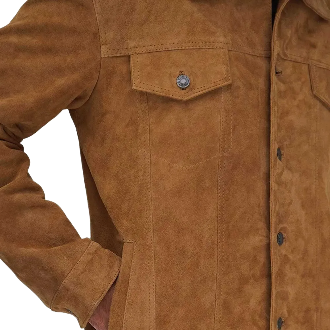 Tan Men's Trucker Suede Jacket