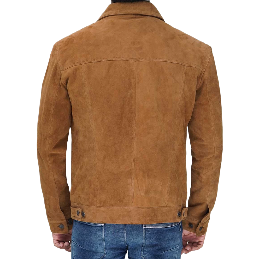 Tan Men's Trucker Suede Jacket