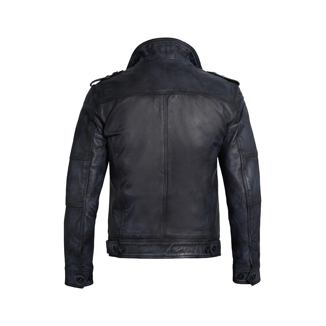 Tavares Men's Waxed Black Leather Biker Jacket