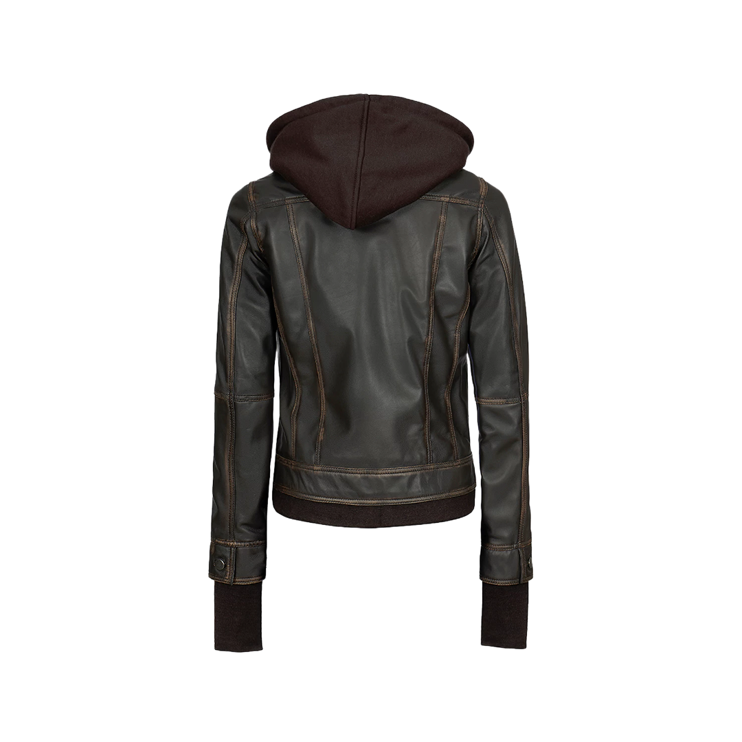 Tralee Dark Brown Women Leather Jacket With Hood