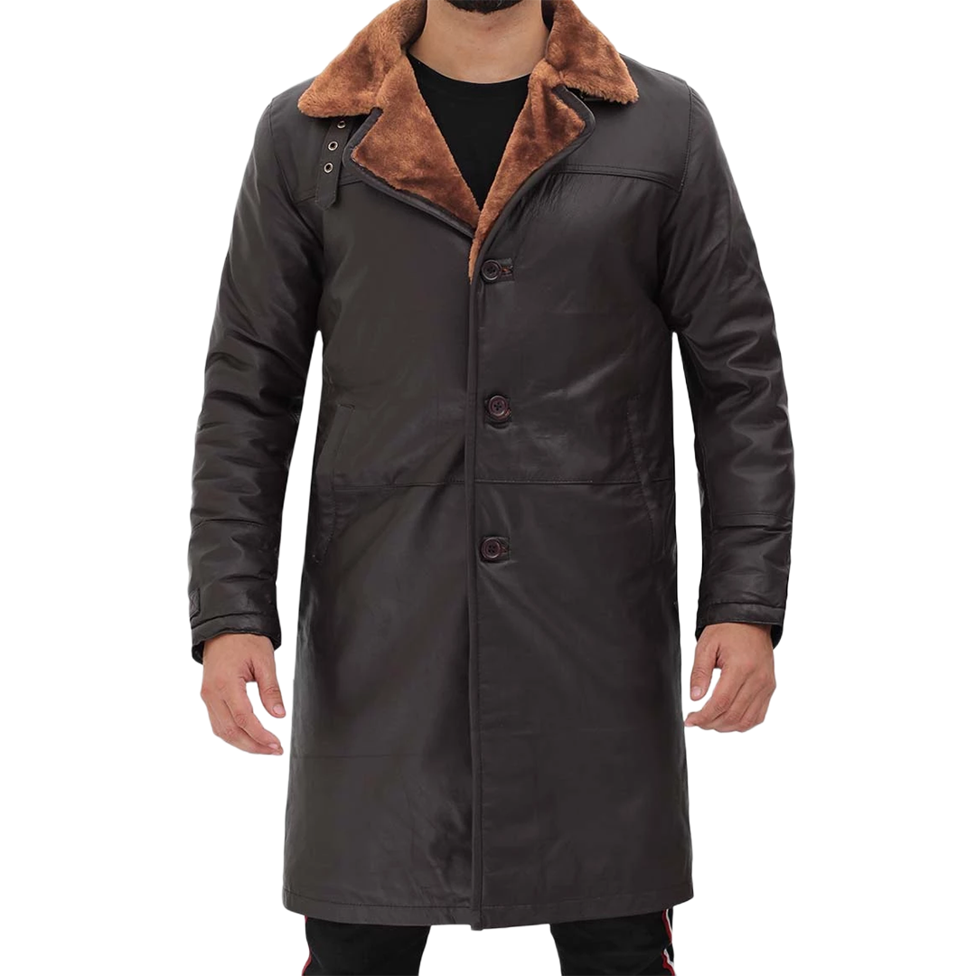 Turlock Men's Dark Brown 3/4 Vintage Shearling Coat