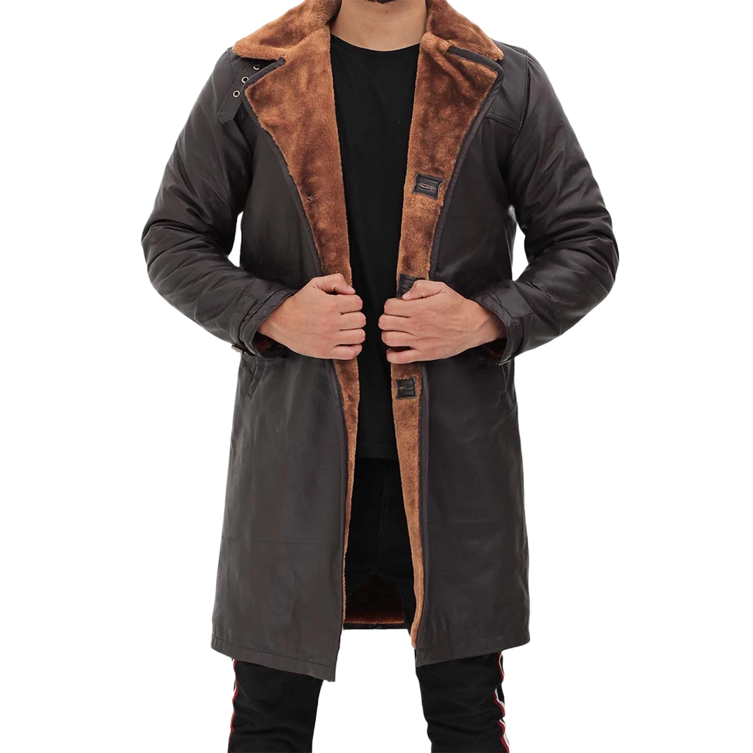 Turlock Men's Dark Brown 3/4 Vintage Shearling Coat