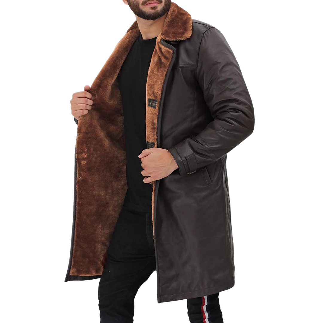 Turlock Men's Dark Brown 3/4 Vintage Shearling Coat