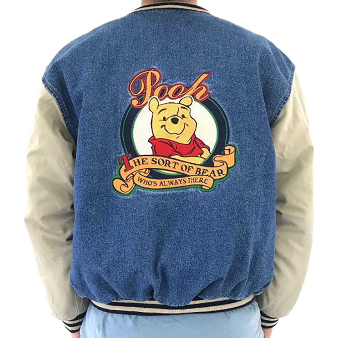 VTG 90’s DISNEY Store Winnie The Pooh Loyal True Denim Bomber Varsity Jacket