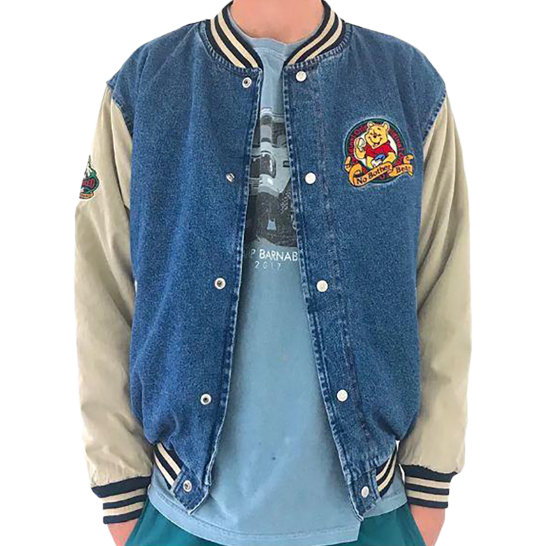 VTG 90’s DISNEY Store Winnie The Pooh Loyal True Denim Bomber Varsity Jacket