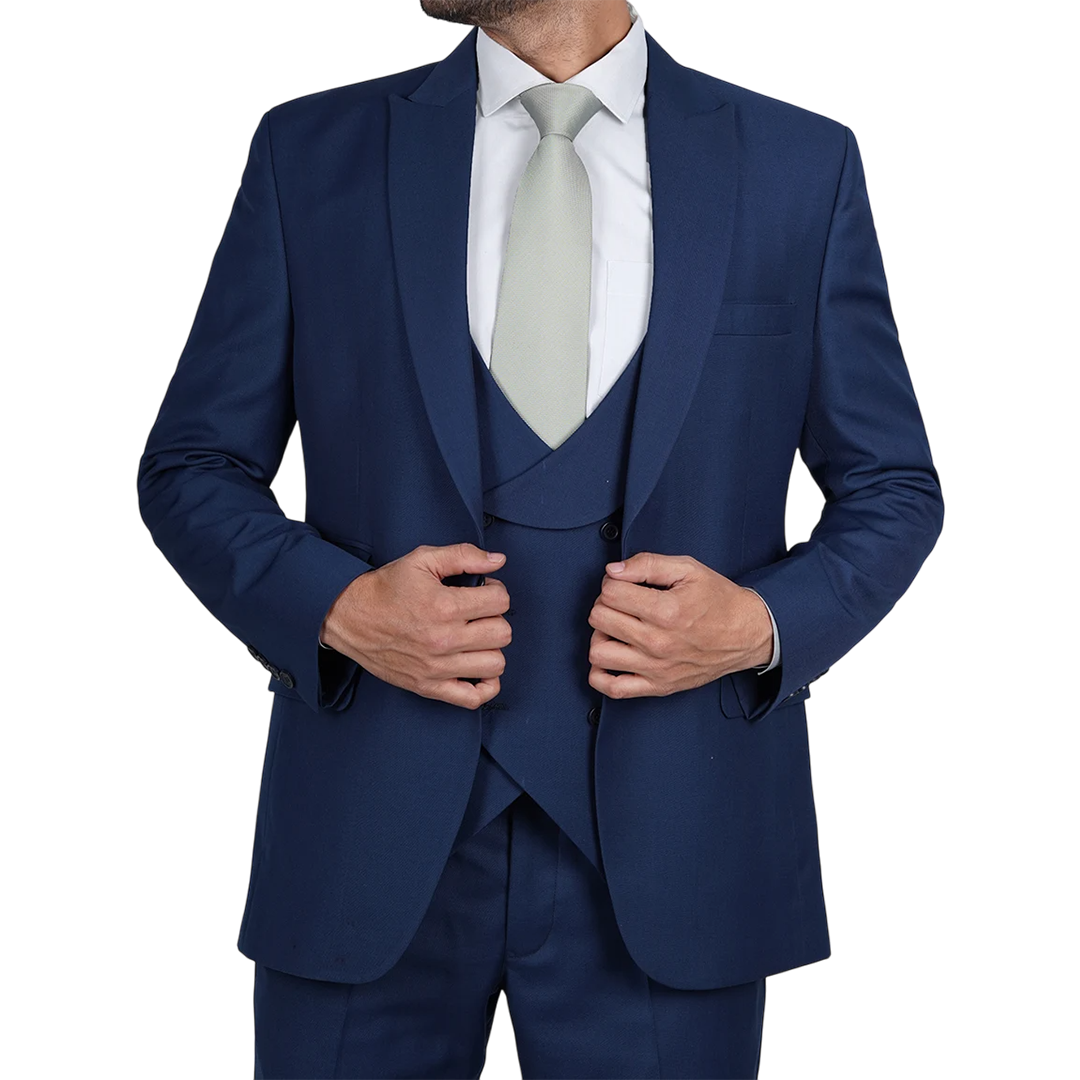 Vollmer Men's Blue Peak Lapel Three Piece Suit