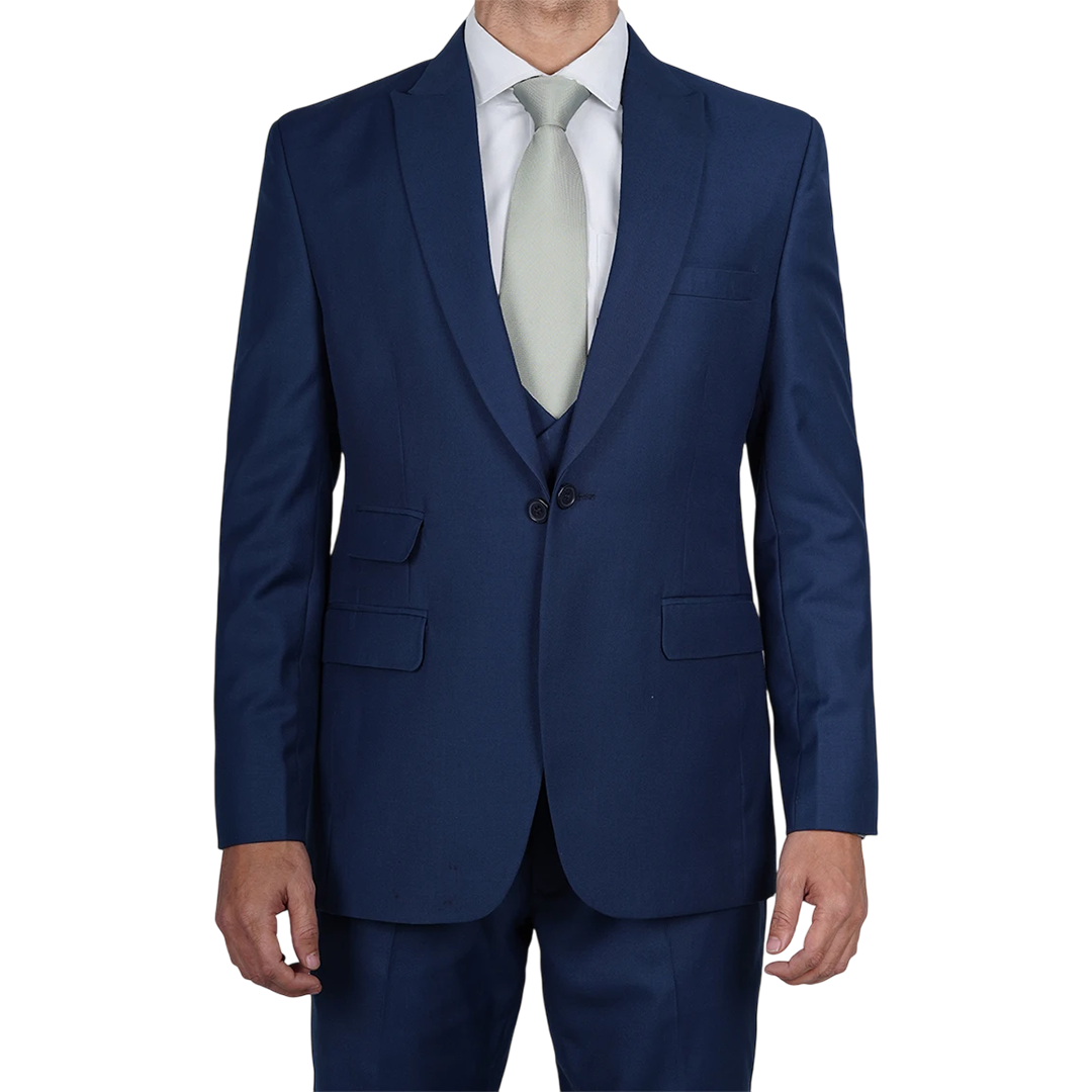 Vollmer Men's Blue Peak Lapel Three Piece Suit