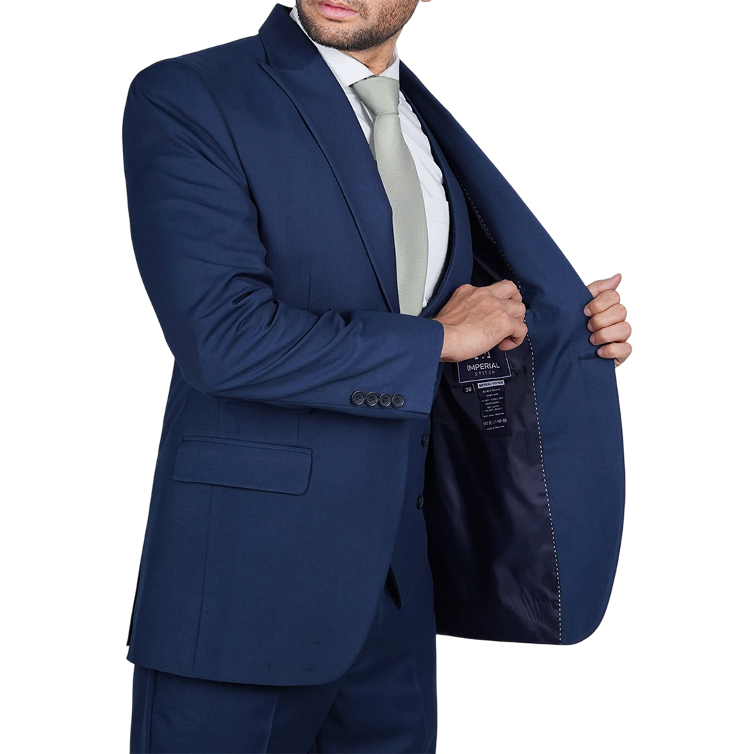 Vollmer Men's Blue Peak Lapel Three Piece Suit