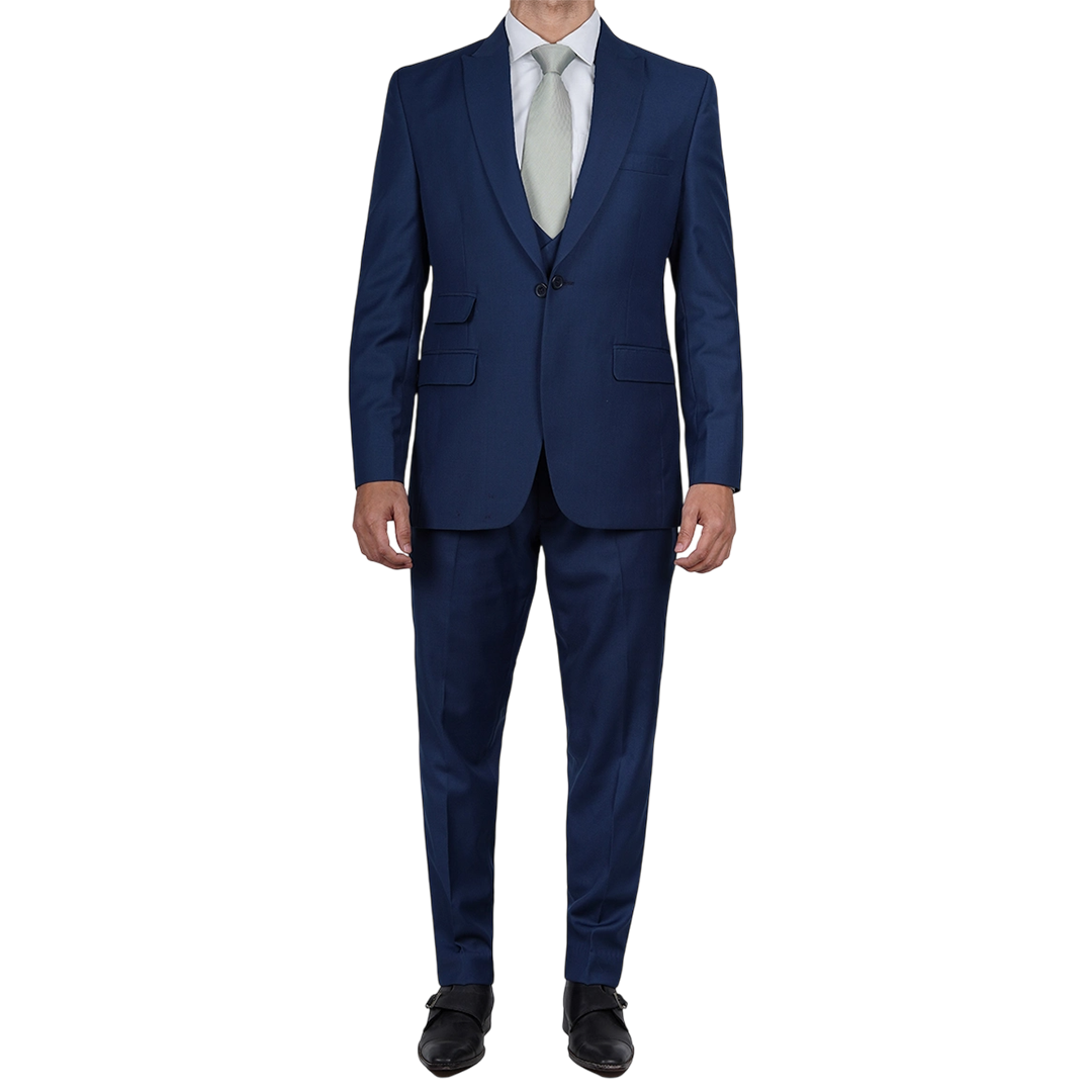 Vollmer Men's Blue Peak Lapel Three Piece Suit