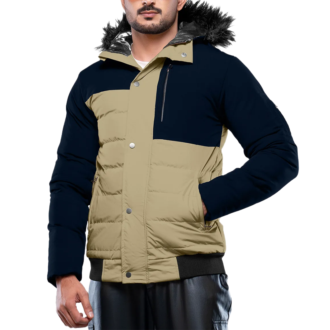 Walter Mens Beige and Blue Duck Down Insulated Jacket
