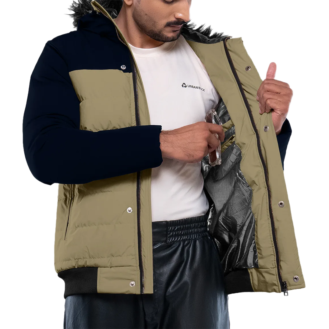 Walter Mens Beige and Blue Duck Down Insulated Jacket