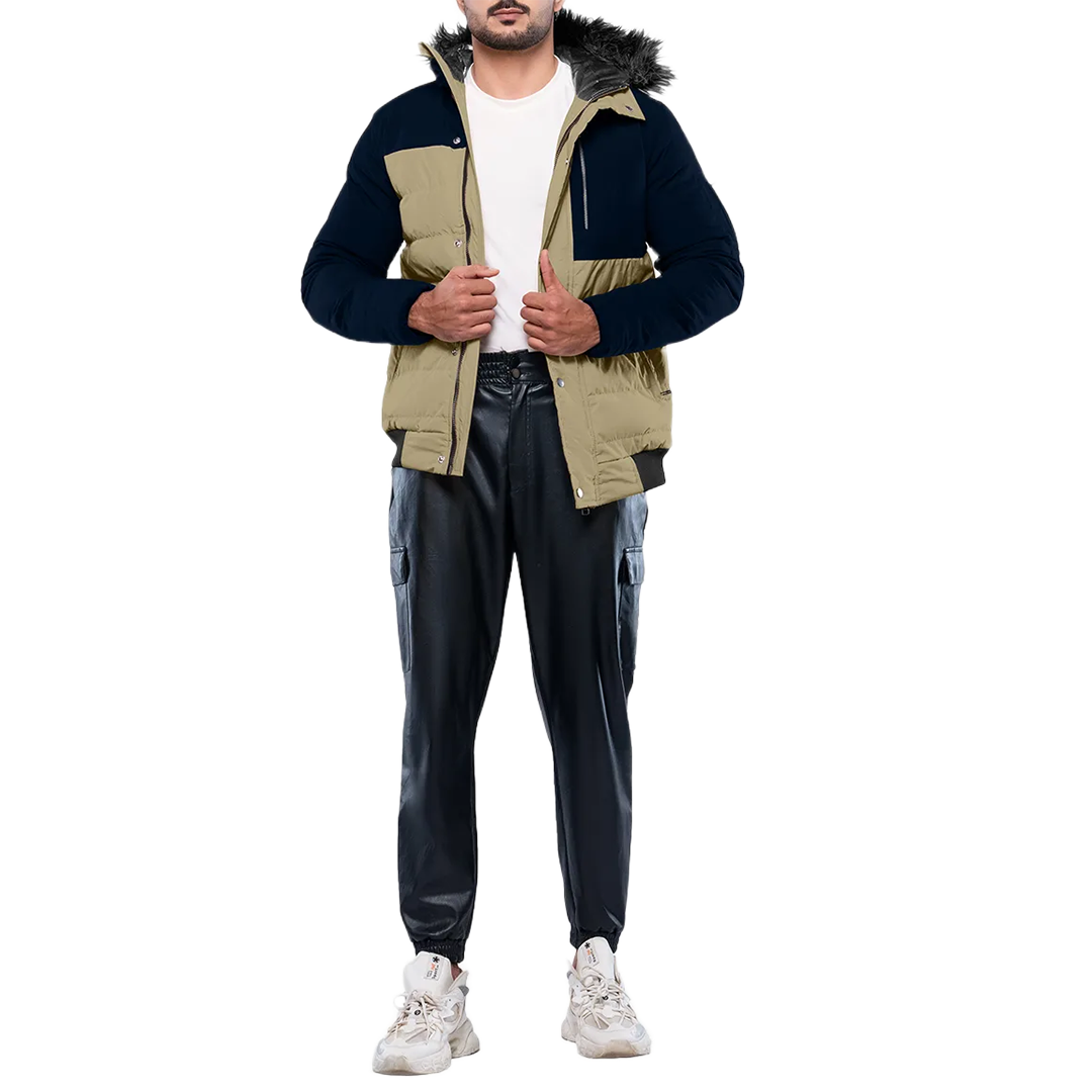 Walter Mens Beige and Blue Duck Down Insulated Jacket