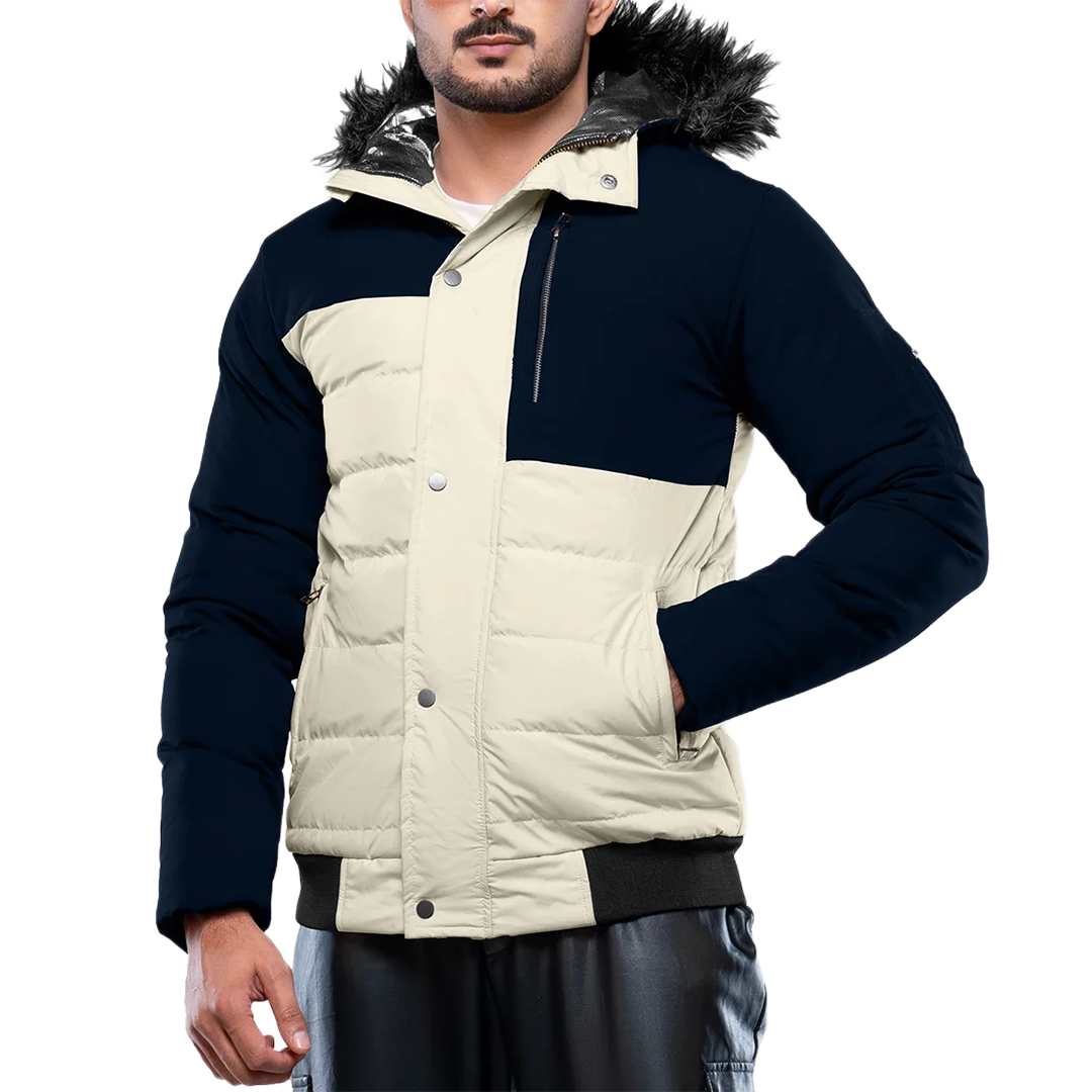 Walter Mens Cream and Blue Duck Down Insulated Jacket