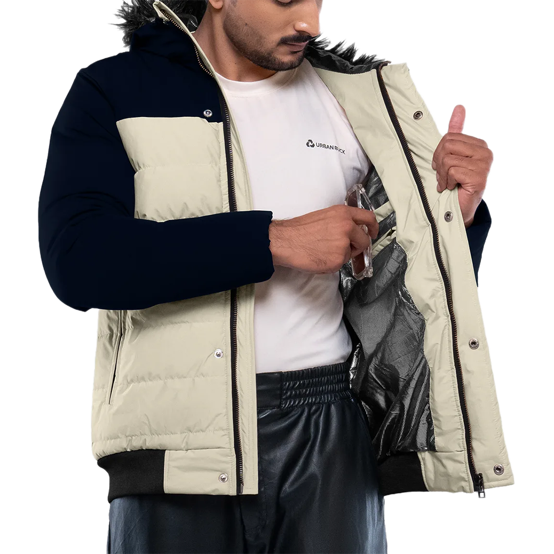 Walter Mens Cream and Blue Duck Down Insulated Jacket