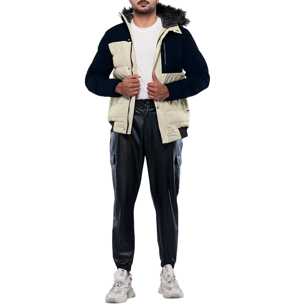 Walter Mens Cream and Blue Duck Down Insulated Jacket