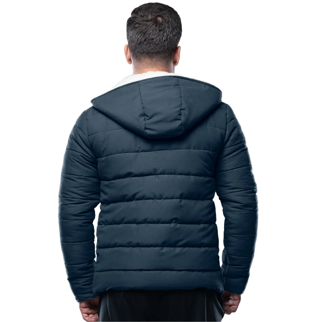 Wilfred Blue Puffer Men Sherpa Jacket with Hood
