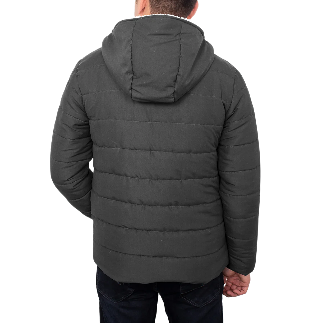 Wilfred Dark Gray Puffer Men Sherpa Jacket with Hood