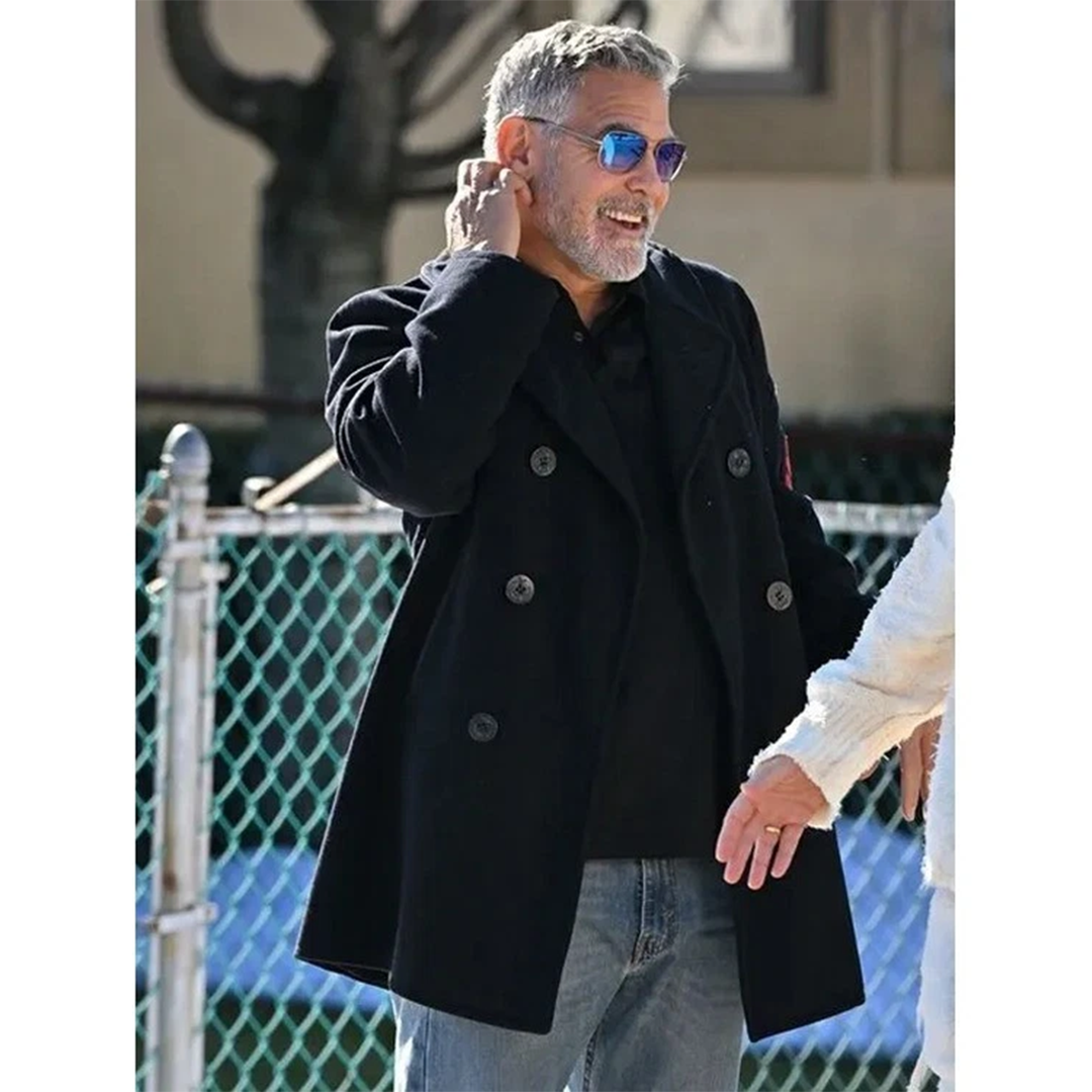 Wolves George Clooney Black Peacoat