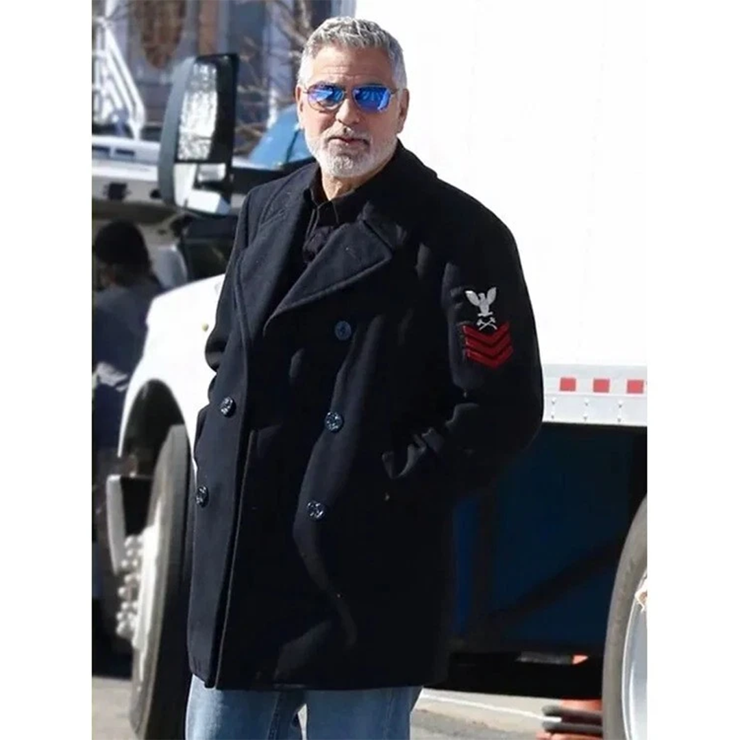 Wolves George Clooney Black Peacoat