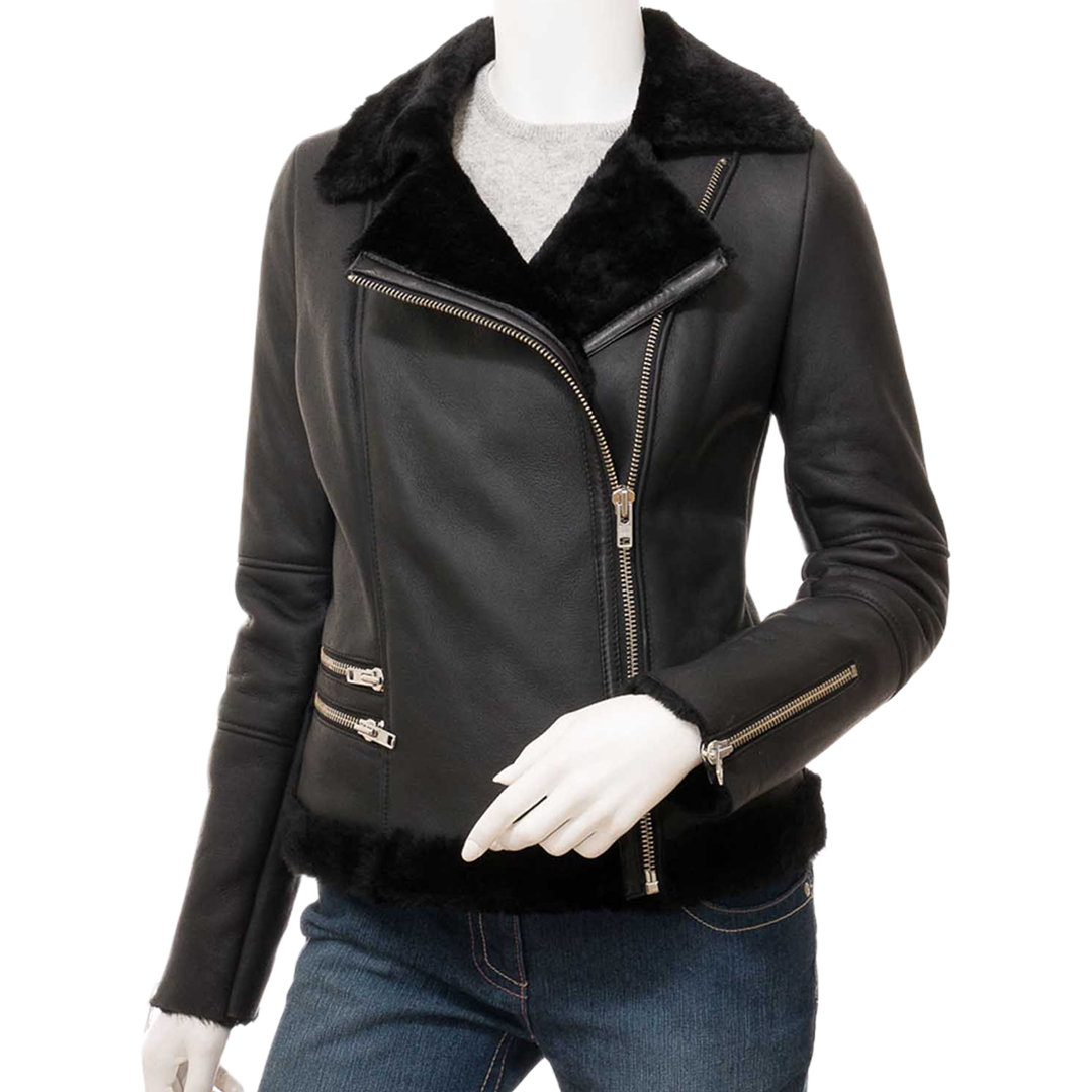 Women’s Black Shearling Biker Jacket