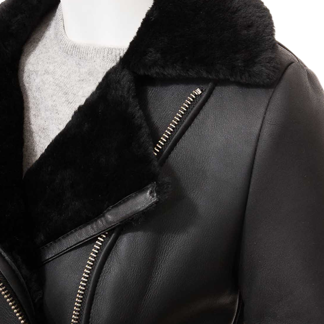 Women’s Black Shearling Biker Jacket